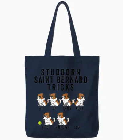 Stubborn Saint Bernard Tricks Tote Bags - Navy