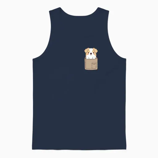Dog in Pocket Funny Puppy for Dog Lovers Unisex Tank Top - Navy
