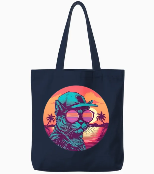 Retro Cat Lovers Vintage Tote Bags - Navy