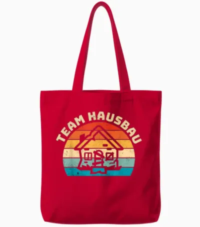 Team Hausbau, Bauherr, Bauherrin Zum Richtfest Gleichenfeier Tote Bags - Red