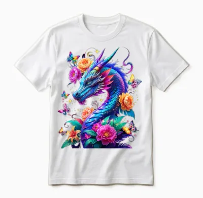 Watercolor Dragon Flowers Beautiful Art Colorful Graphic Unisex T-Shirt - White