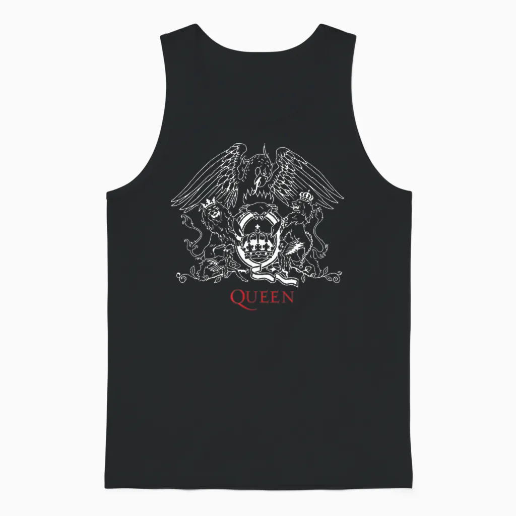 Official Queen Crest T-Shirt, Blue Unisex Tank Top in Black