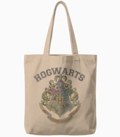 Harry Potter Hogwarts Vintage Crest Short Sleeve Tote Bags - Natural