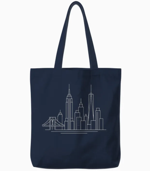 New York City Skyline Line Art Tote Bags - Navy