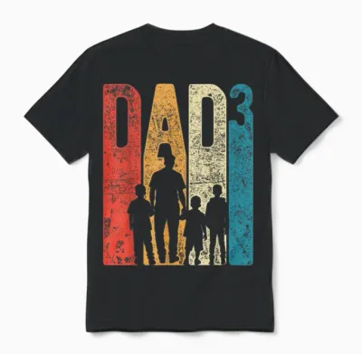 Dad Squared Vatertag Drei Jungen Drei Söhne Vater Retro Unisex T-Shirt - Black