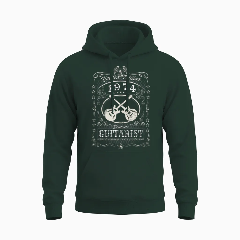 Vintage 1974 Guitarist Birthday Gift Guitar Player Unisex Hoodie in Forest