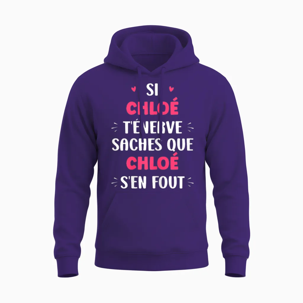 Name Si Chloe T'énerve Humour Chloe T-Shirt, Black, Female X-Small Unisex Hoodie in Purple
