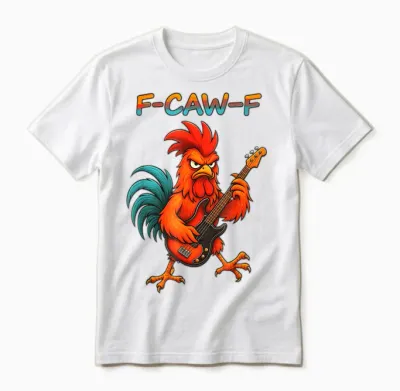 F-Caw-F Funny Chicken Humor F-Caw-F Quote Rock Guitar Unisex T-Shirt - White