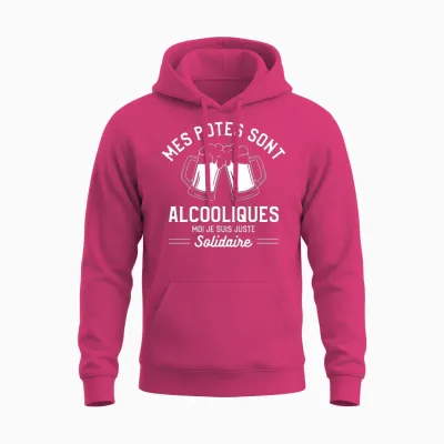 Mes Potes Sont Alcooliques Moi Je Suis Juste Solidaire T-Shirt Haut De Gamme Unisex Hoodie - Heliconia