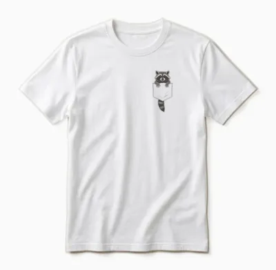 Cute Raccoon Pocket Funny Gifts for Men Women Kid Unisex T-Shirt - White