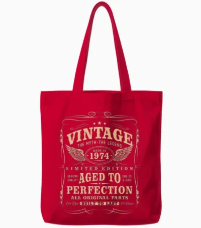 Born in 1974 Vintage 50th Birthday Gift Tote Bags - Red