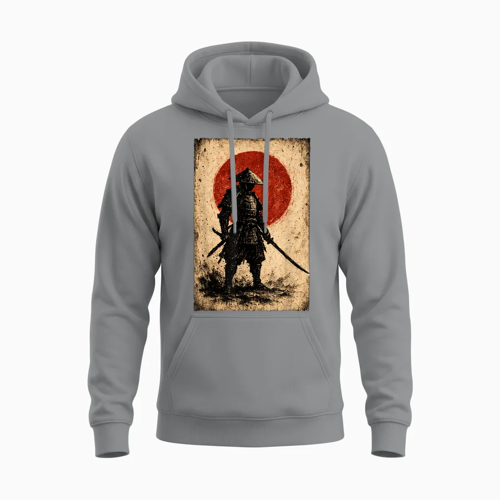 Vintage Samurai Art Japanese Fighter Samurai Unisex Hoodie in Sport Grey