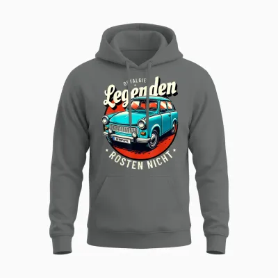 Classic Trabi T-Shirt with "legends Don't Rust", Black, S Unisex Hoodie - Graphite Heather