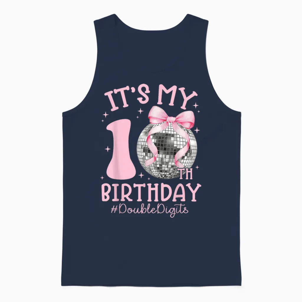 It's My 10th Birthday Girl Double Digits Bow Disco Ball Unisex Tank Top in Navy