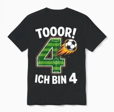Kinder Toor Ich Bin 4 4.geburtstag Fußball Junge 4 Jahre Cooles Unisex T-Shirt - Black