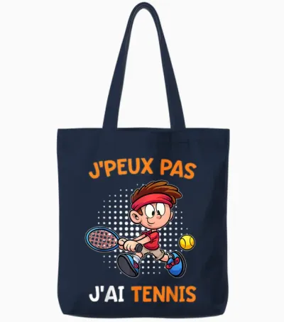 J'peux Pas J'ai Tennis Player Tennis | Kids Boy T-Shirt, Black, S Tote Bags - Navy