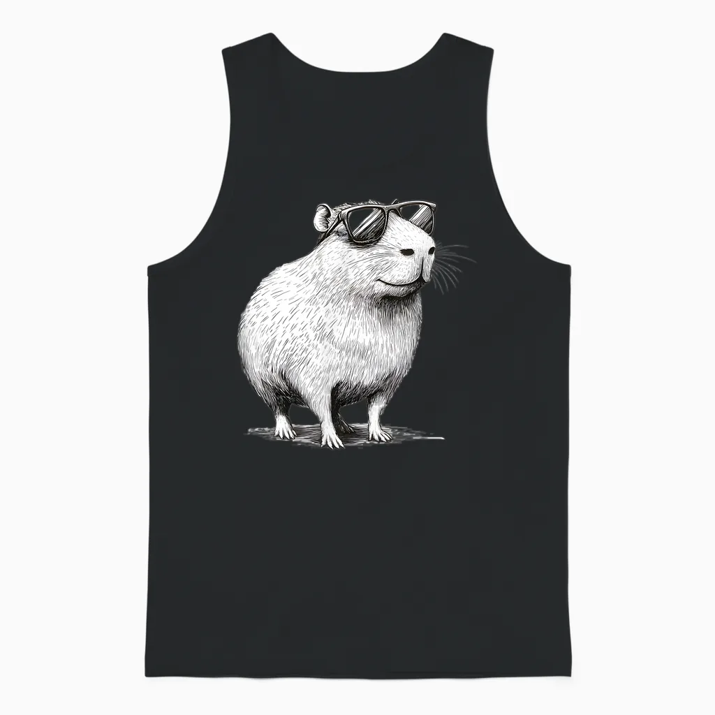 Lustiges Capybara Nagetier Mit Sonnenbrille Tier Geschenk Unisex Tank Top in Black