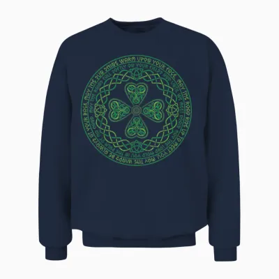 Celtic Knot Irish Blessing 4 Leaf Clover Ireland St Patricks Unisex Sweatshirt - Navy