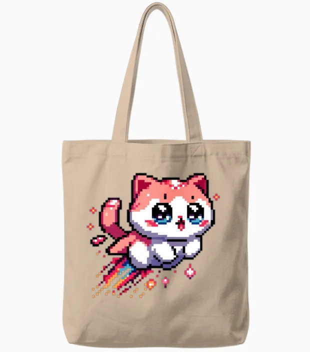 8bit Retro Kitten - Cat Lovers Tote Bags - Natural