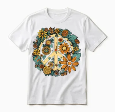 Hippie Daisy Peace Sign Retro Flower Sunflower Unisex T-Shirt - White