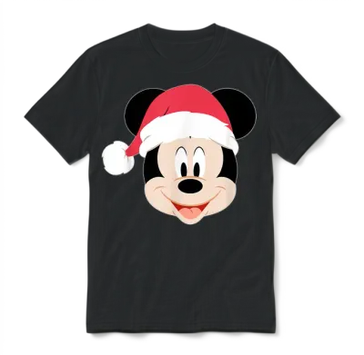 Disney Mickey Mouse in Santa Hat Happy Christmas Holiday Unisex T-Shirt - Black