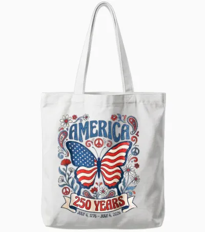 Drapeau Américain 250e Anniversaire 4 Juillet Papillon Usa 250 Tote Bags - White
