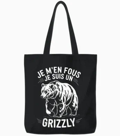 I Don't Care I'm a Grizzly Animal Gift Funny Grizzly T-Shirt, Black, S Tote Bags - Black