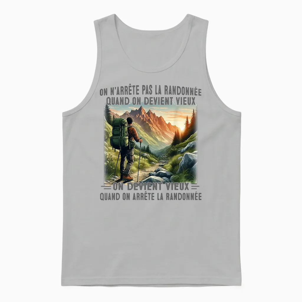 We Don't Stop Hiking When You Get Old T-Shirt, Black, S Unisex Tank Top in Ash