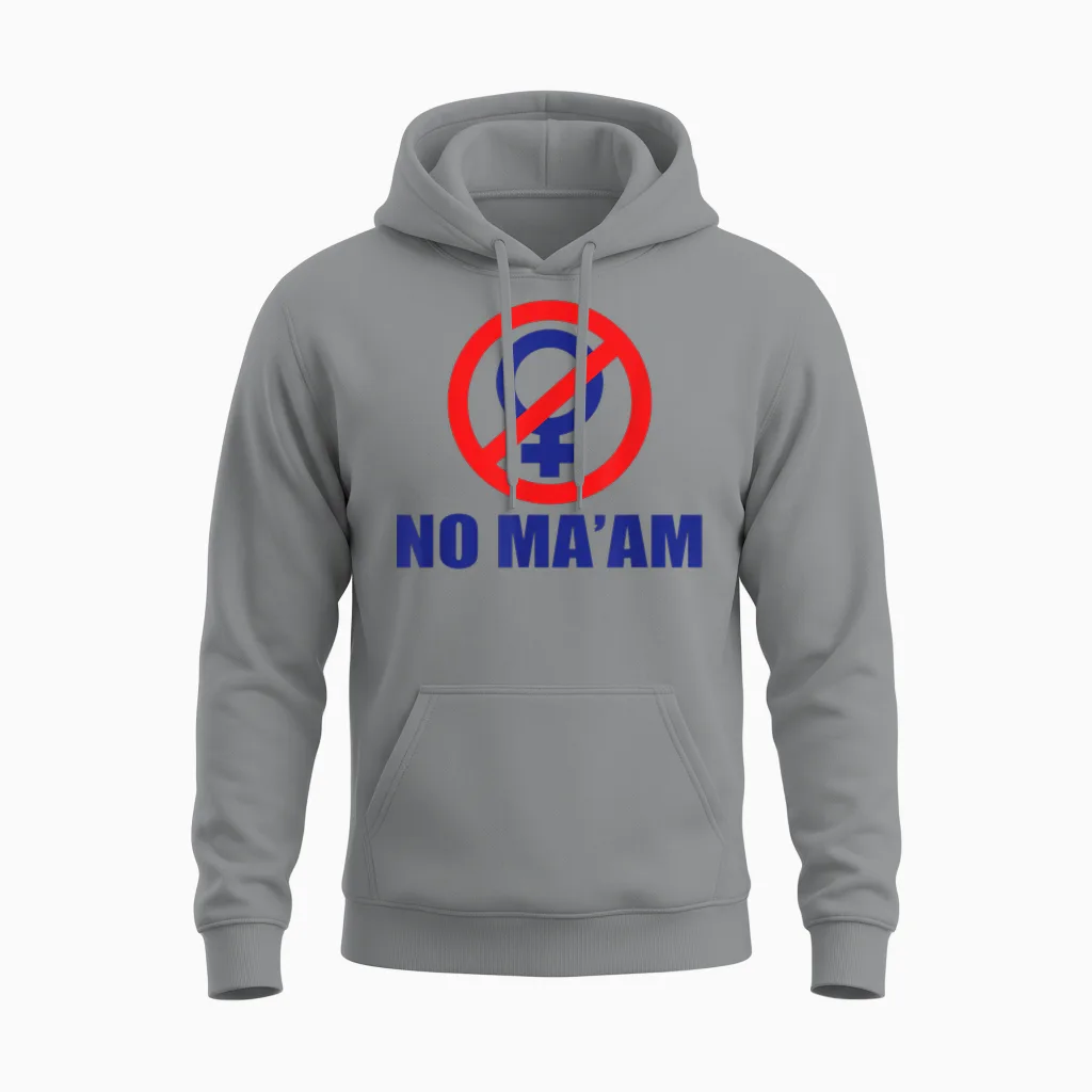 Classic No Maam Logo, 100% Accurate Front and Back T-Shirt, White Unisex Hoodie in Sport Grey