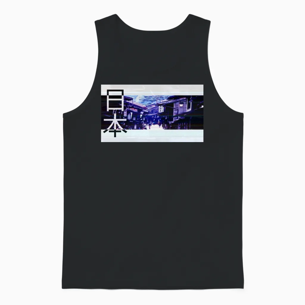 Japan Retro Aesthetic Unisex Tank Top in Black
