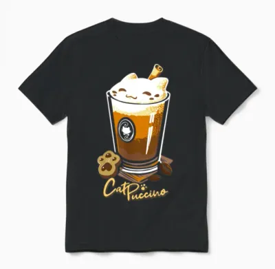 Funny Cat Cappuccino Unisex T-Shirt - Black
