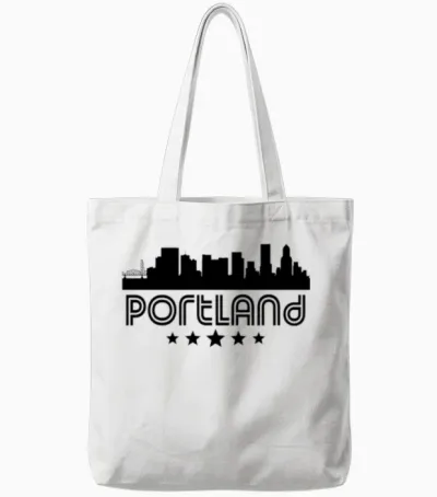 Retro Portland Skyline Tote Bags - White