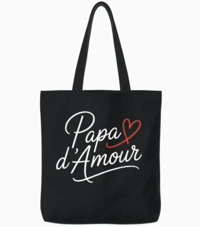 Papa D'amour - Gift Man Humour Party Father Birthday T-Shirt, Black, S Tote Bags - Black