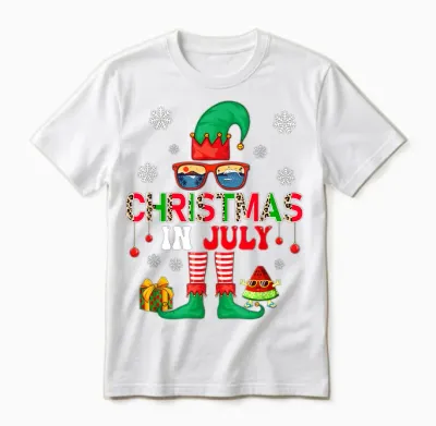 Christmas in July Costume Elf Sunglasses Beach Lover Family Men Women Unisex T-Shirt - White