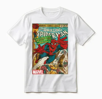 Marvel Spider-Man Vintage Comic Cover T-Shirt, Black Unisex T-Shirt - White