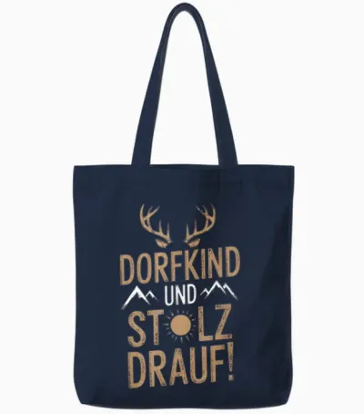 T-Shirt with German Text "dorfkind Und Stolz Drauf!" [german Language] Tote Bags - Navy