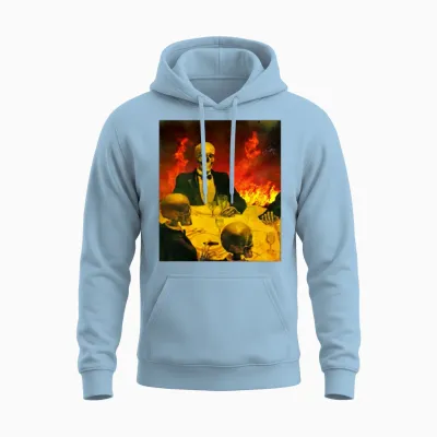 Demon Father Hell Party Funny Skeleton Retro Fire Unisex Hoodie - Light Blue