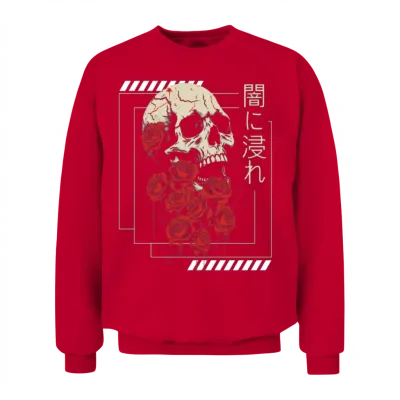 Skull Grunge Aesthetic Roses Japanese Gothic Soft Unisex Sweatshirt - Red