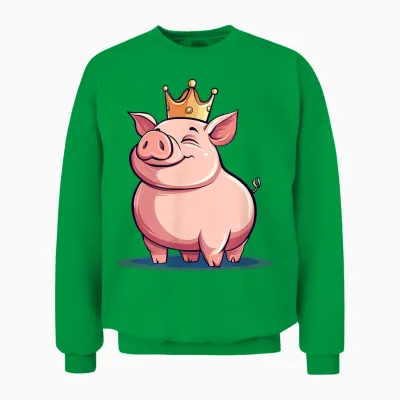Funny Pig with Crown for Royal Smile T-Shirt, Black, S Unisex Sweatshirt - Irish Green