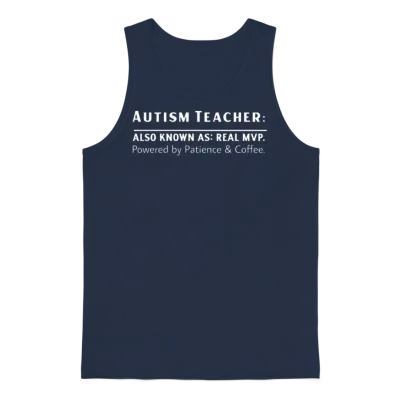 Autism Teacher: Powered by Patience & Coffee Unisex Tank Top - Navy