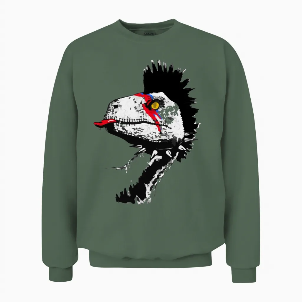 Crested Punk Disco Unisex Sweatshirt in Military Green