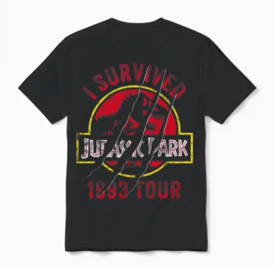 Jurassic Park Scratched Logo I Survived 1993 Tour Unisex T-Shirt - Black