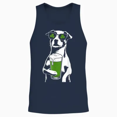 Dog Beer St Patty's Shamrock Funny St. Patrick's Day Unisex Tank Top - Navy