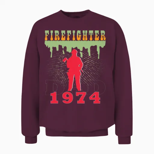 1974 Vintage Fireman Birthday Firefighter Unisex Sweatshirt in Maroon