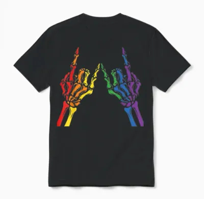 Skeleton Rock Hand Lgbt-Q Cool Rainbow Flag Gay Pride Ally Unisex T-Shirt - Black