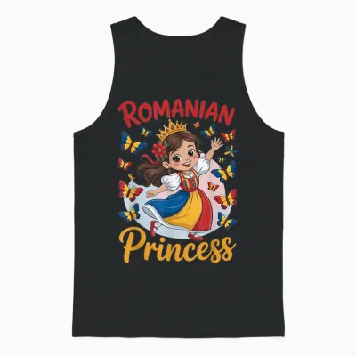 Romanian Princess Cute Girl with Crown for Girls Unisex Tank Top - Black