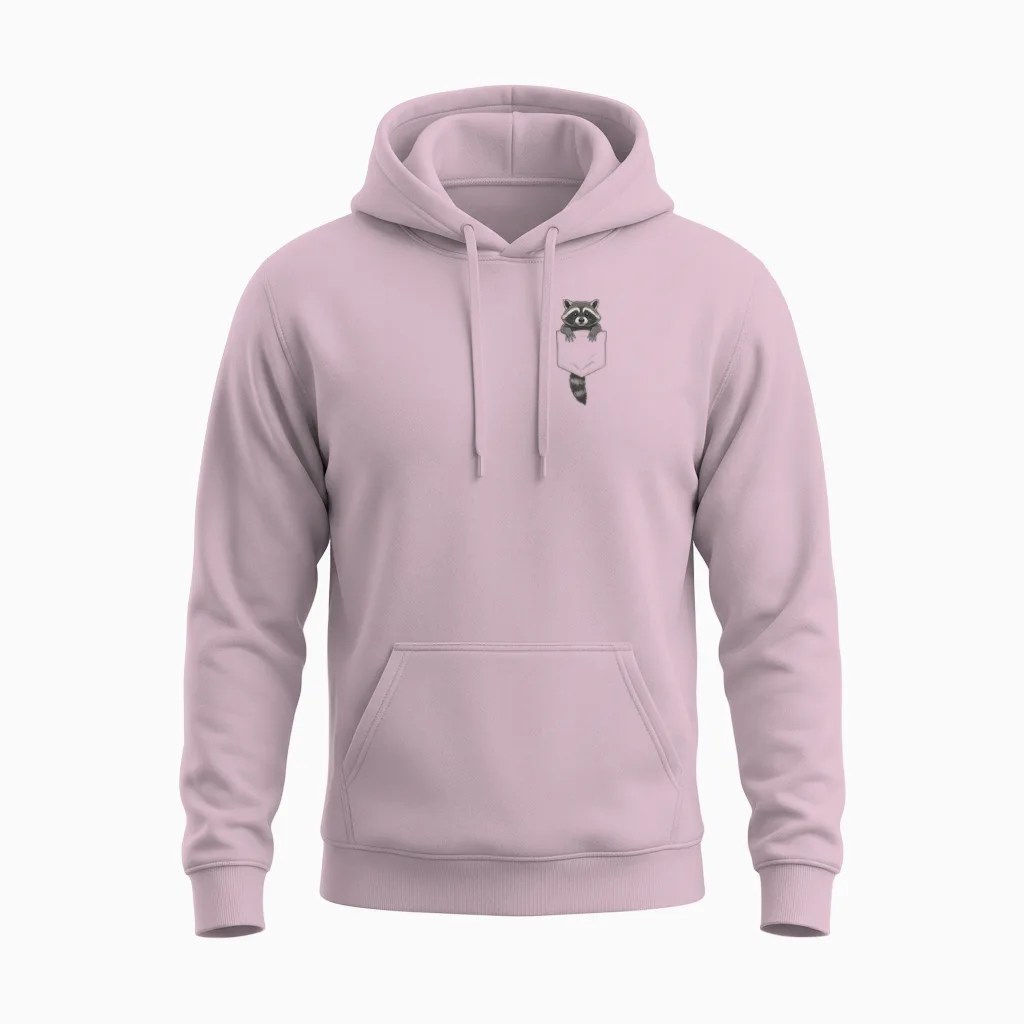 Cute Raccoon Pocket Funny Gifts for Men Women Kid Unisex Hoodie in Light Pink