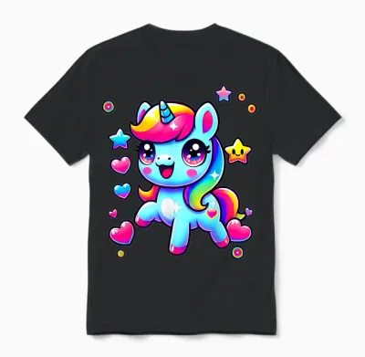 Kawaii Rainbow Unicorn Tshirt | Magic Gift T-Shirt, Black, S Unisex T-Shirt - Black