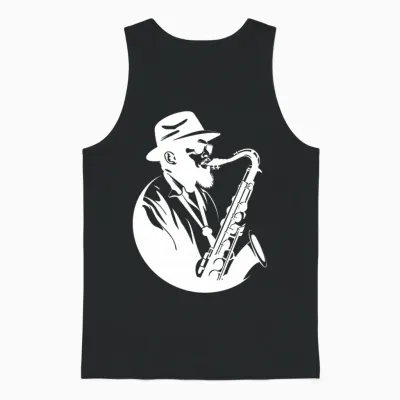 Homme Le Saxophoniste Dessine La Fête Des Pères T-Shirt Haut De Gamme Unisex Tank Top - Black