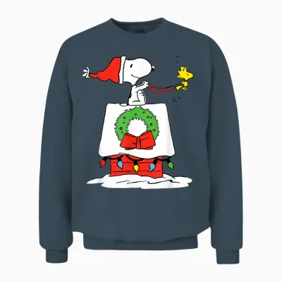 Peanuts Holiday Snoopy's Doghouse Sleigh Unisex Sweatshirt - Dark Heather